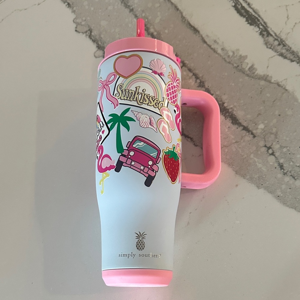 Simply Southern Pink and White Travel Mug